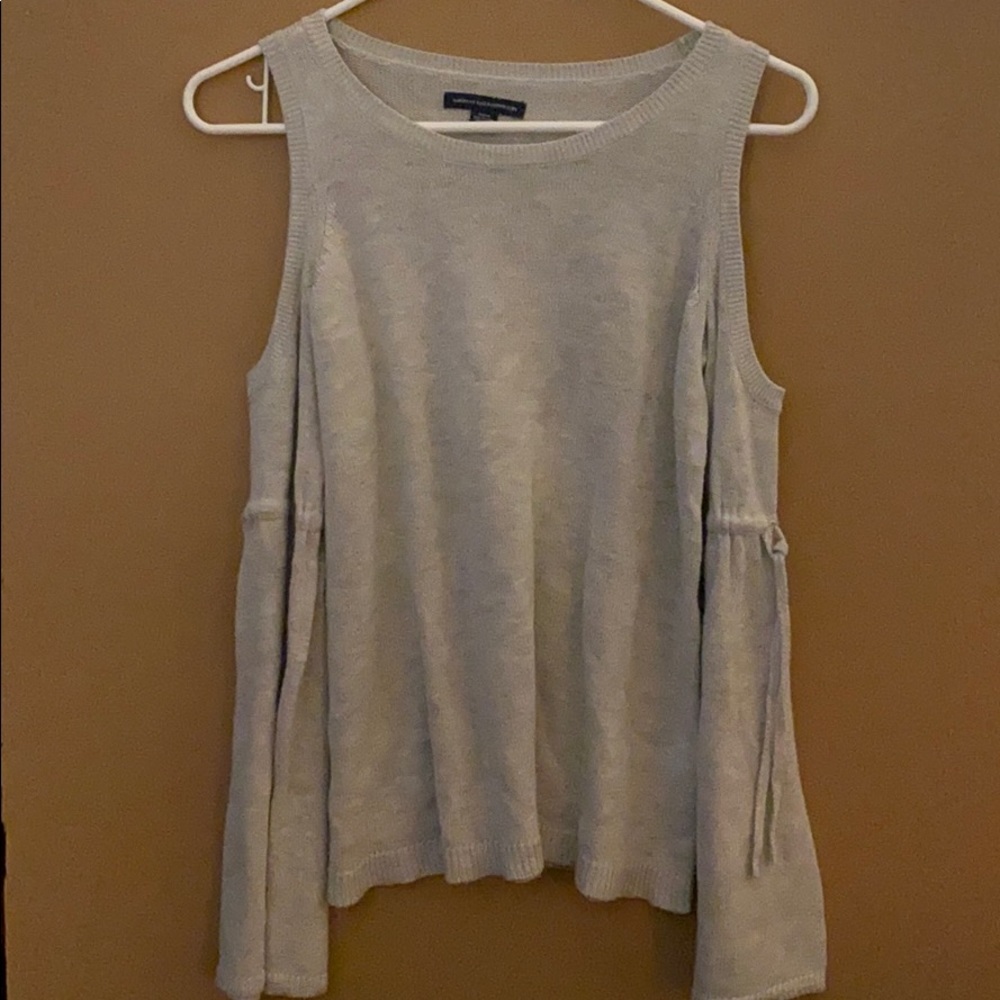 Gray open shoulder sweater
